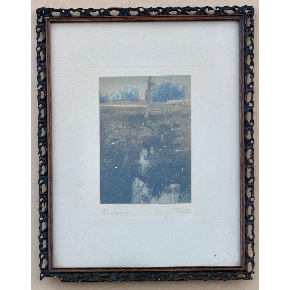 Antique‎ Hand-Painted Pictorialist Photo Print "The Spring" Signed Henry Roberts